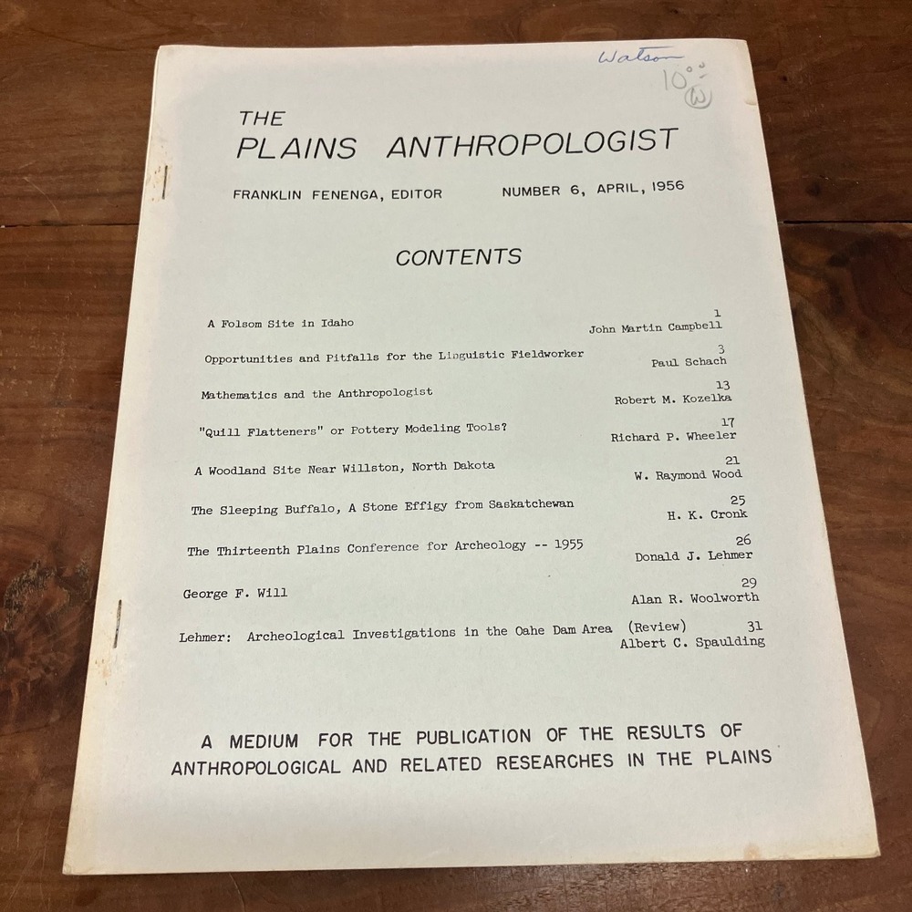 Plains Anthropologist Number 6 April 1956 Archaeology Anthropology Journal
